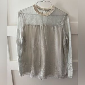 Ulta Pink light blue lace blouse size xl